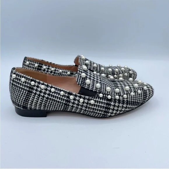 EUC J Crew Black and White Twwed Loafers with Faux Pearls - Picture 4 of 12